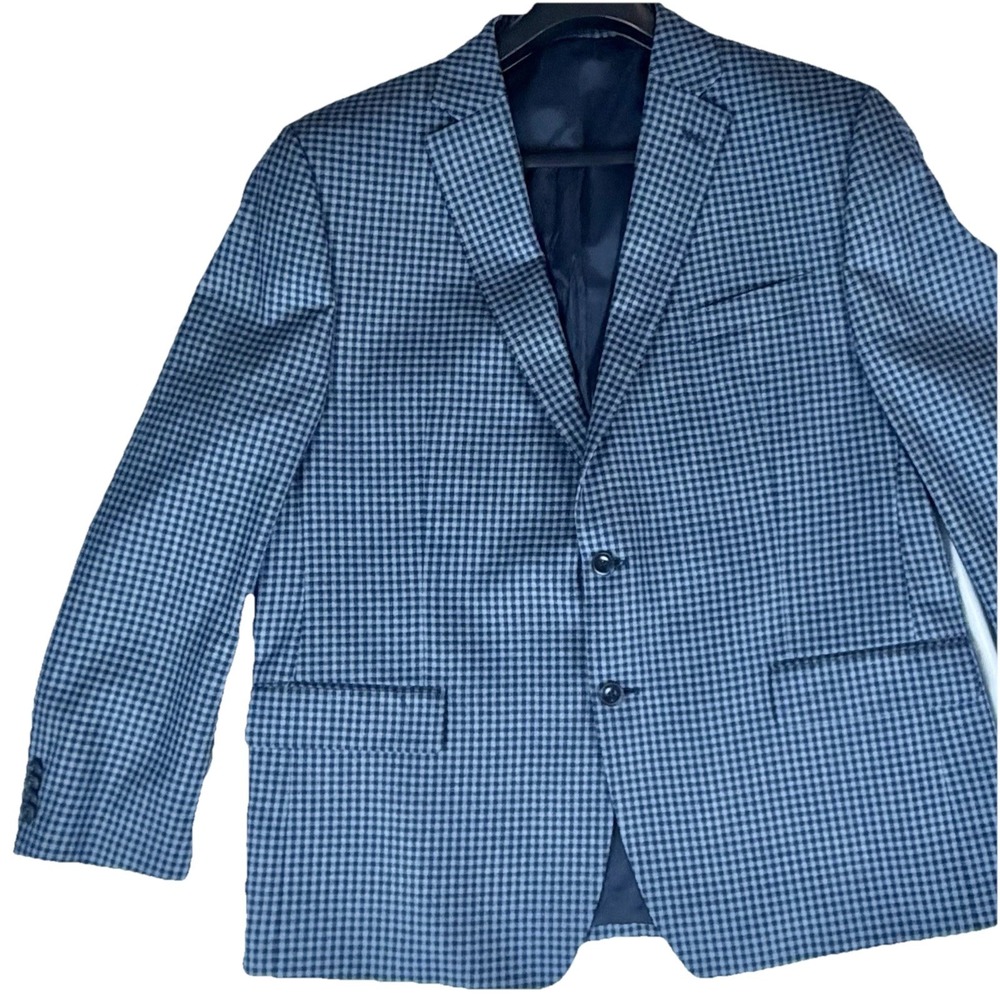 Michael Kors Check Suit Jacket Blazer Blue/Gray 46R Regular Fit Notch Lapel